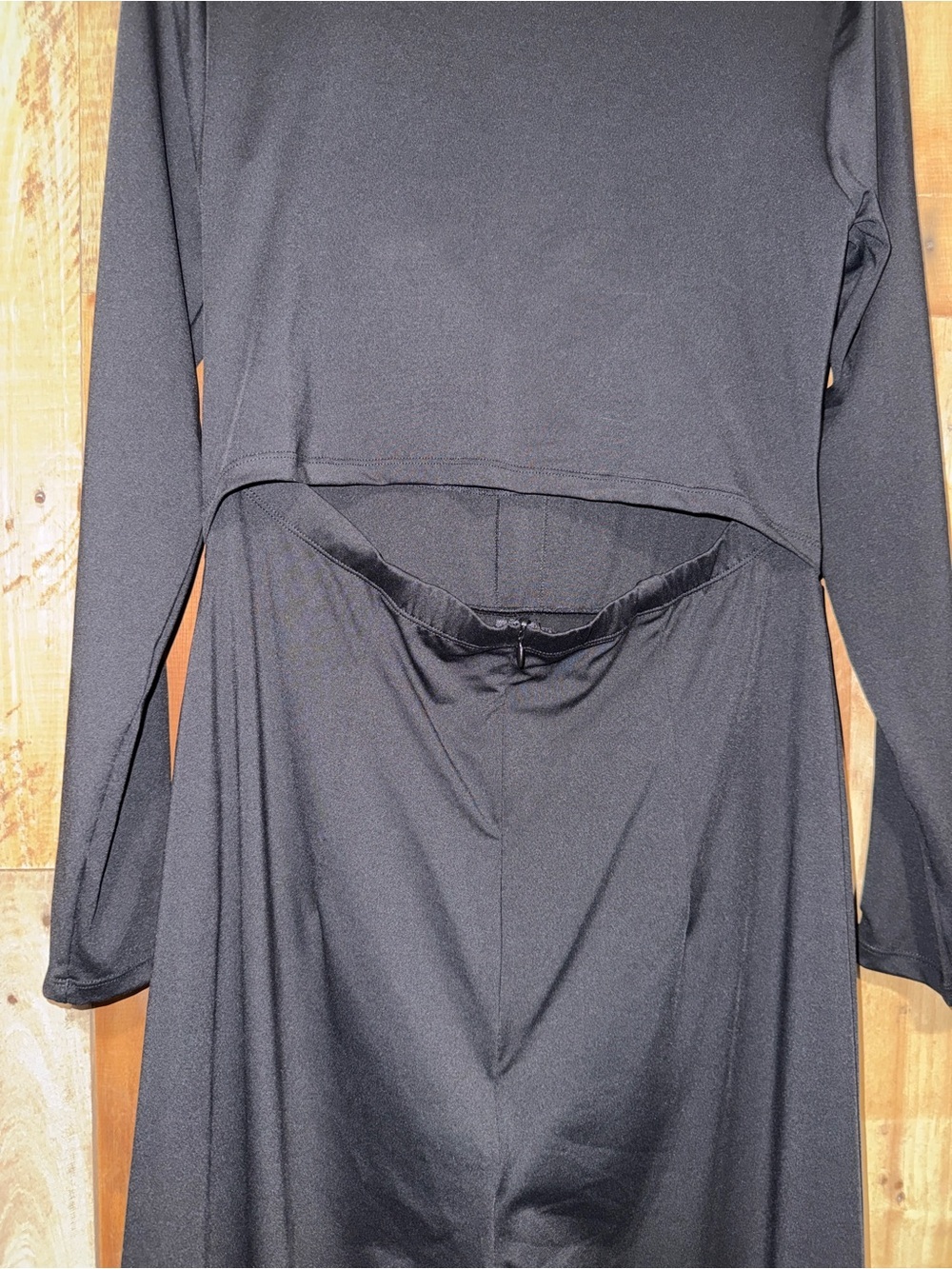 HALARA Black Long-Sleeve Wide-Leg Jumpsuit with Draped Neckline - Picture 4 of 6